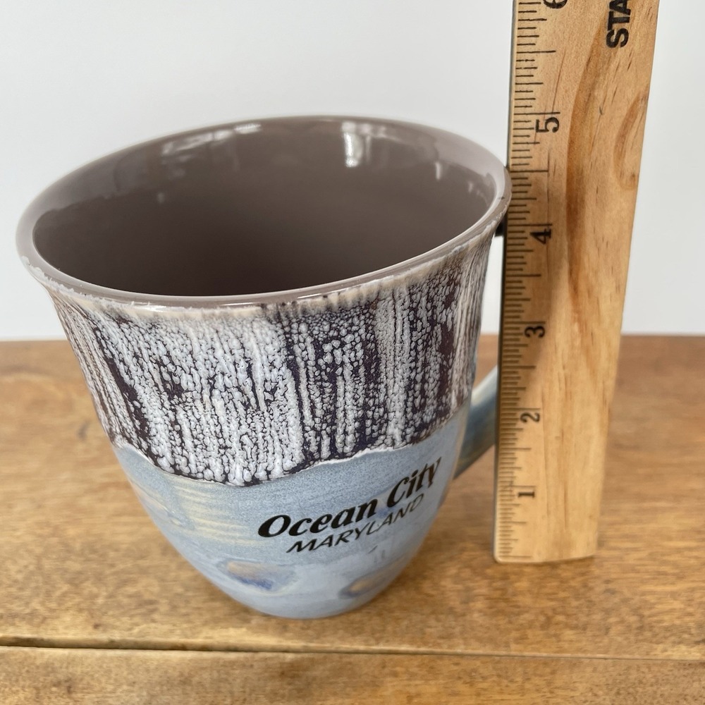 Ocean City Maryland Ceramic Coffee Mug Blue Brown Drip Glaze‎ Coastal Souvenir - Picture 7 of 8